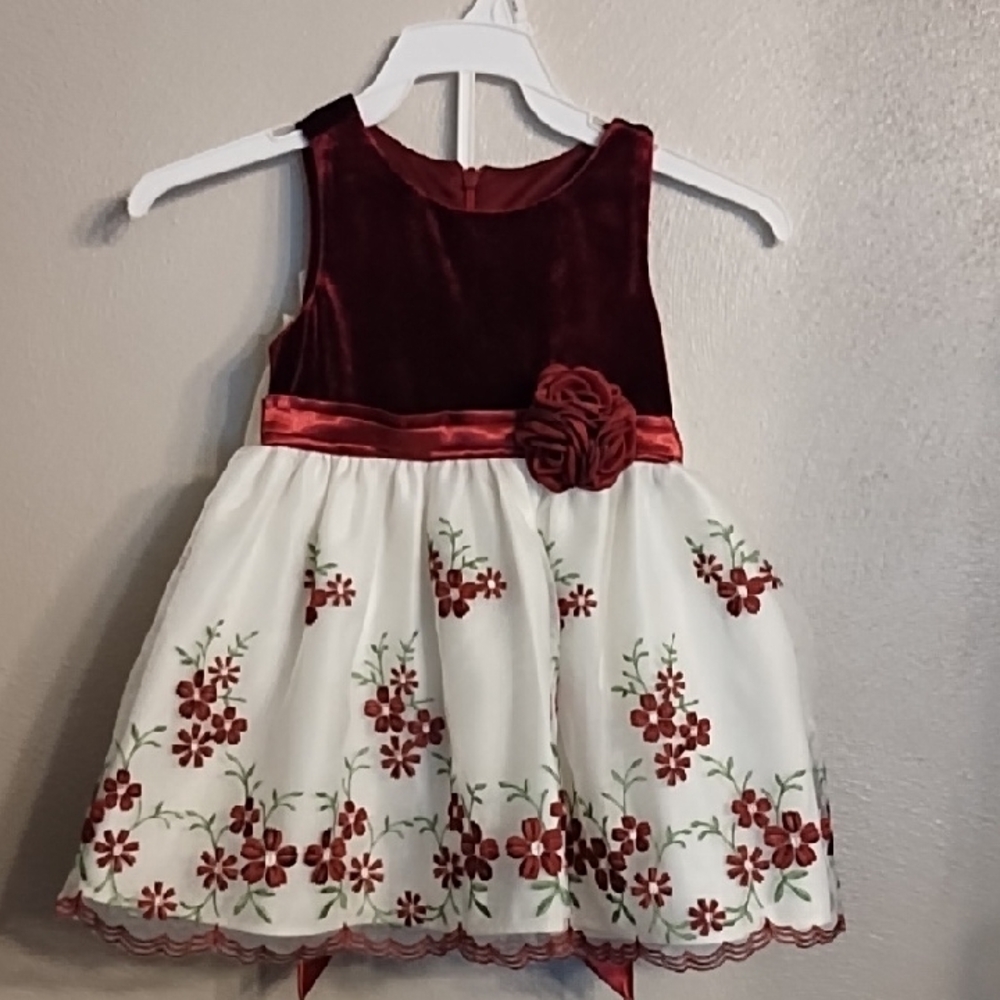American Princess Burgundy and Cream Embellished Halter Sundress W/ Diaper Cov
